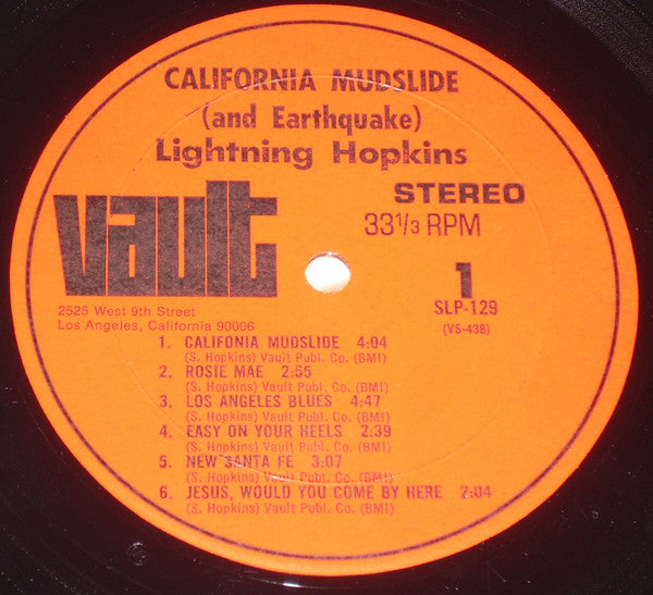 Lightnin' Hopkins : California Mudslide (And Earthquake) (LP, Album)