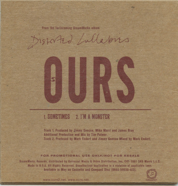 Ours : From The Forthcoming DreamWorks Album: Distorted Lullabies (CD, Promo, Smplr)