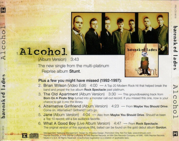 Barenaked Ladies : Alcohol (CD, Single, Promo)