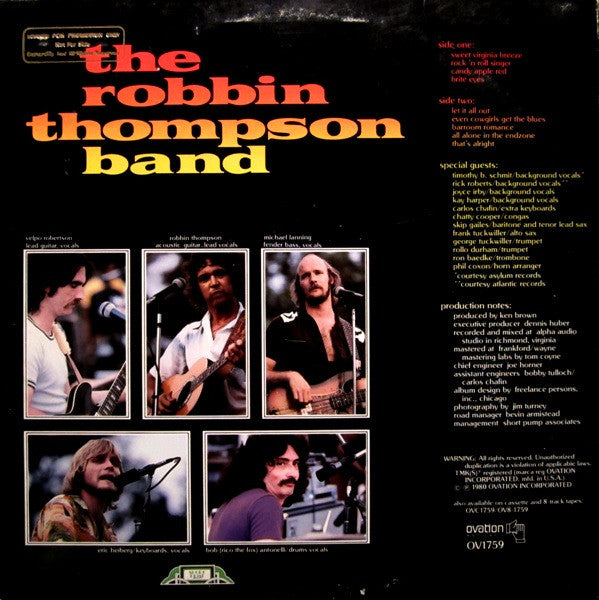 The Robbin Thompson Band : (Two "B's" Please) (LP, Album, Promo)
