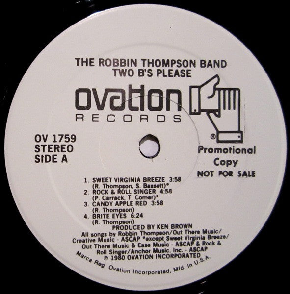 The Robbin Thompson Band : (Two "B's" Please) (LP, Album, Promo)