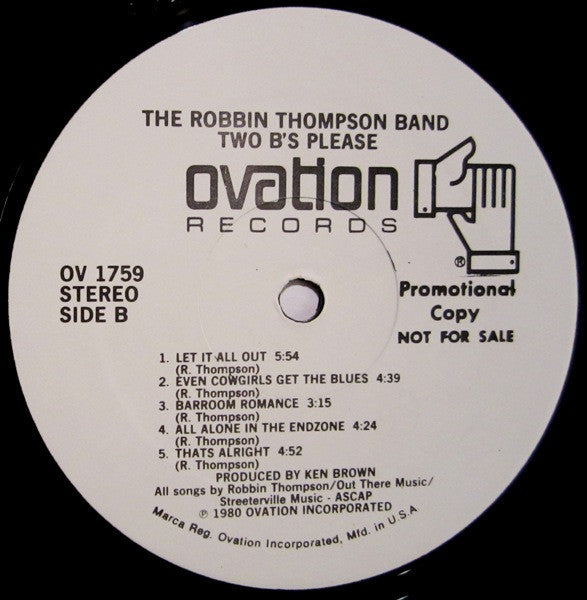 The Robbin Thompson Band : (Two "B's" Please) (LP, Album, Promo)