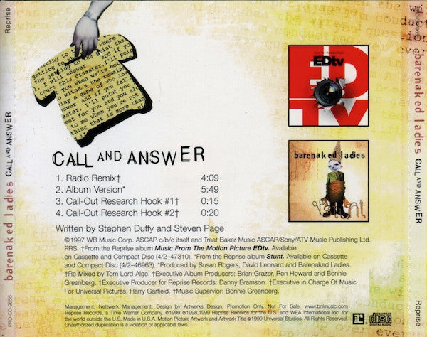 Barenaked Ladies : Call And Answer (CD, Single, Promo)