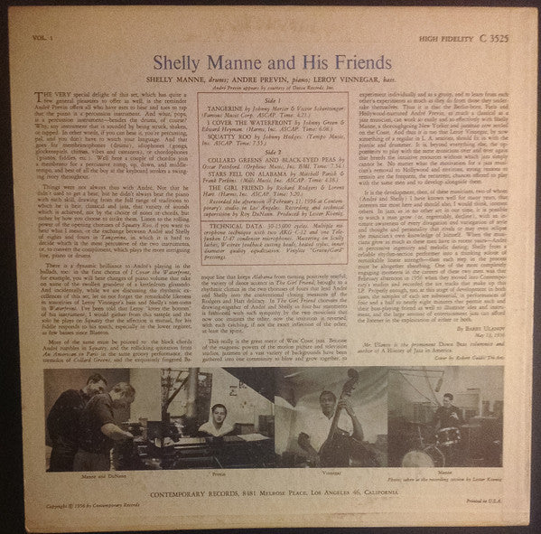 Shelly Manne & His Friends : Shelly Manne & His Friends Vol. 1 (LP, Album, Mono, Hol)