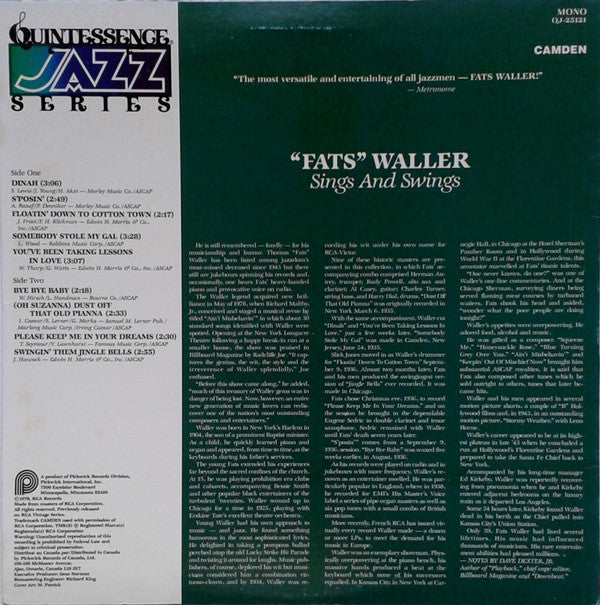Fats Waller : Sings And Swings (LP, Comp)