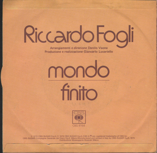 Riccardo Fogli : Mondo (7", Single)