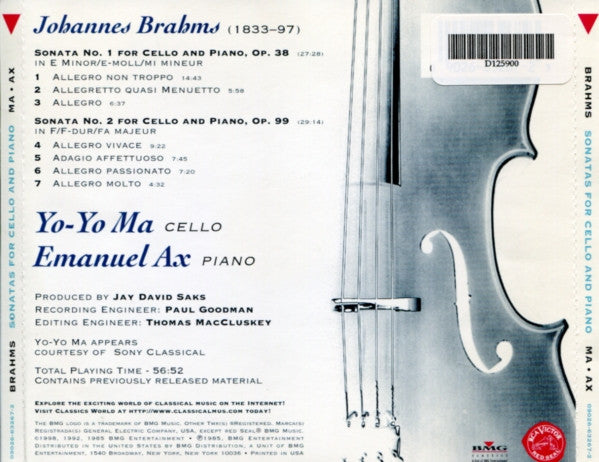 Johannes Brahms, Yo-Yo Ma, Emanuel Ax : Brahms Cello Sonatas (CD, Album)