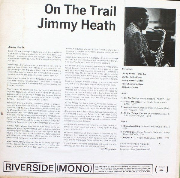 Jimmy Heath Quintet Featuring Kenny Burrell And Wynton Kelly : On The Trail (LP, Album, Mono)