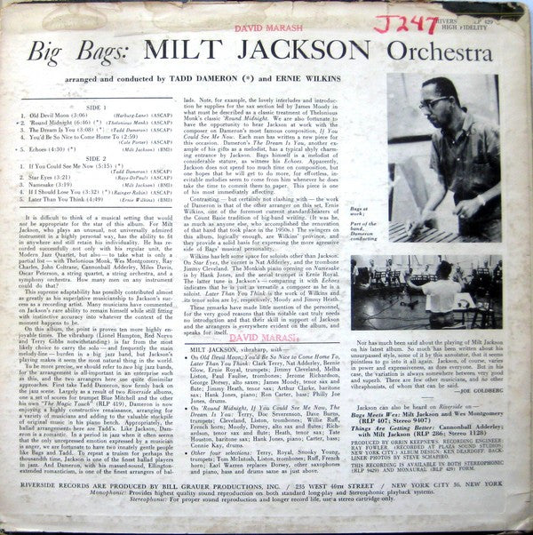 Milt Jackson Orchestra : Big Bags (LP, Album, Mono)