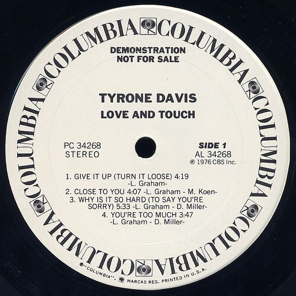 Tyrone Davis : Love And Touch (LP, Album, Promo)