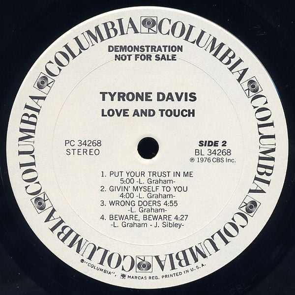 Tyrone Davis : Love And Touch (LP, Album, Promo)