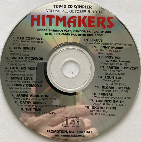 Various : Hitmakers Top 40 CD Sampler Volume 43 October 5, 1990 (CD, Promo, Smplr)