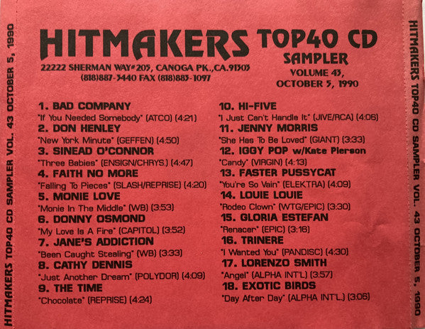Various : Hitmakers Top 40 CD Sampler Volume 43 October 5, 1990 (CD, Promo, Smplr)