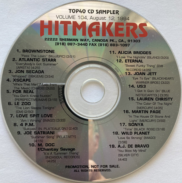 Various : Hitmakers Top 40 CD Sampler Volume 104 August 12, 1994 (CD, Promo, Smplr)