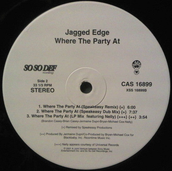 Jagged Edge (2) Featuring Jermaine Dupri, Da Brat, R.O.C., Lil' Bow Wow, Tigah & Nelly : Where The Party At (12", Promo)