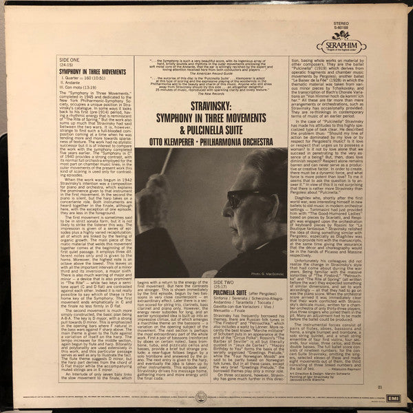 Igor Stravinsky - Otto Klemperer, Philharmonia Orchestra : Symphony In Three Movements & Pulcinella Suite (LP)