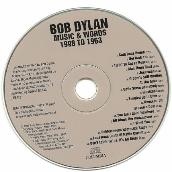 Bob Dylan : Music & Words 1998 To 1963 (CD, Comp, Promo)