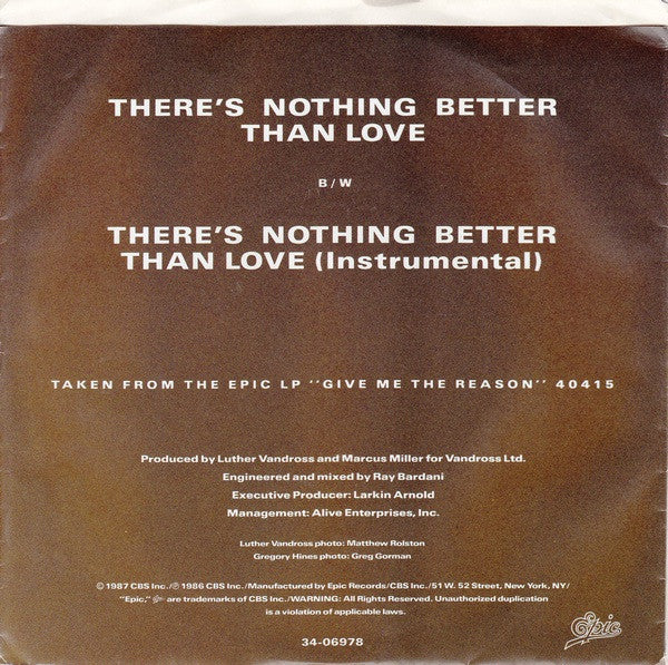 Luther Vandross Duet With Gregory Hines : There's Nothing Better Than Love (7", Styrene)