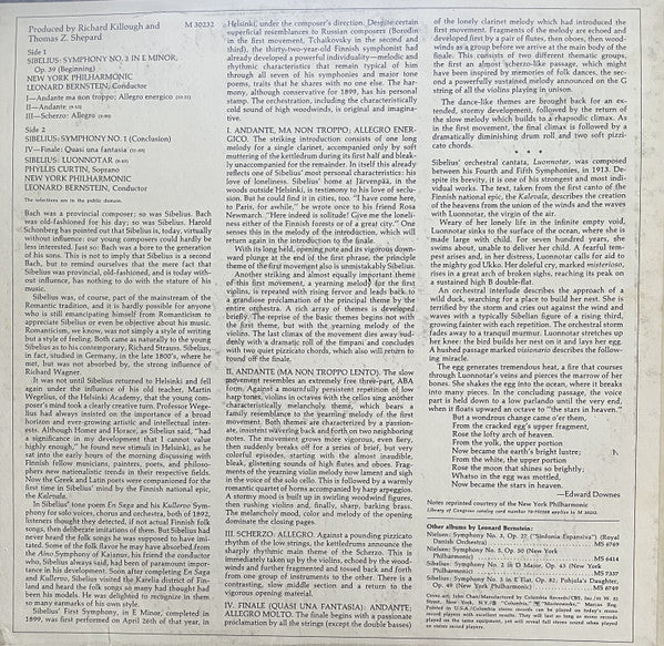 Jean Sibelius, Leonard Bernstein, New York Philharmonic : Symphony No. 1 / Luonnotar (LP)