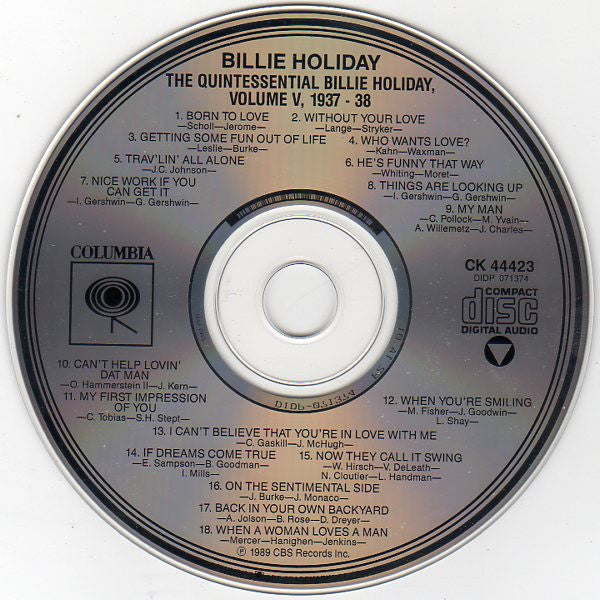 Billie Holiday : The Quintessential Billie Holiday Volume 5 (1937-1938) (CD, Comp, RE, RM)