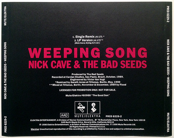 Nick Cave & The Bad Seeds : Weeping Song (CD, Single, Promo)