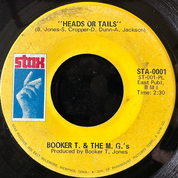 Booker T & The MG's : Heads Or Tails (7", Single, Styrene, PL )