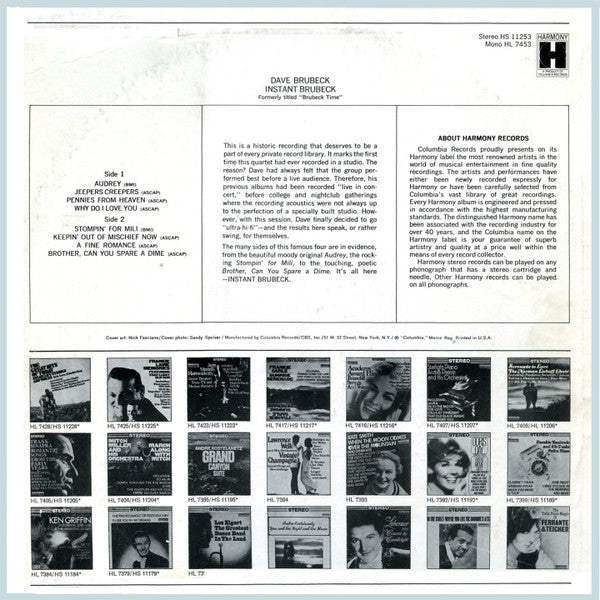 Dave Brubeck : Instant Brubeck (LP, Album, RE)