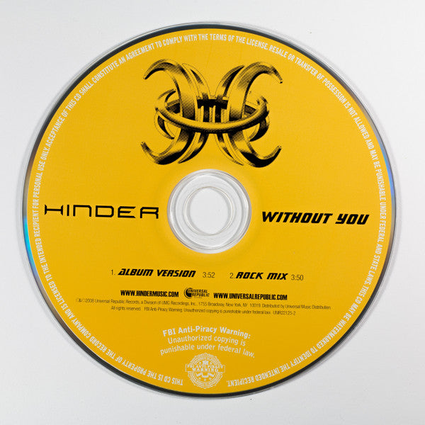 Hinder (2) : Without You (CD, Single, Promo)
