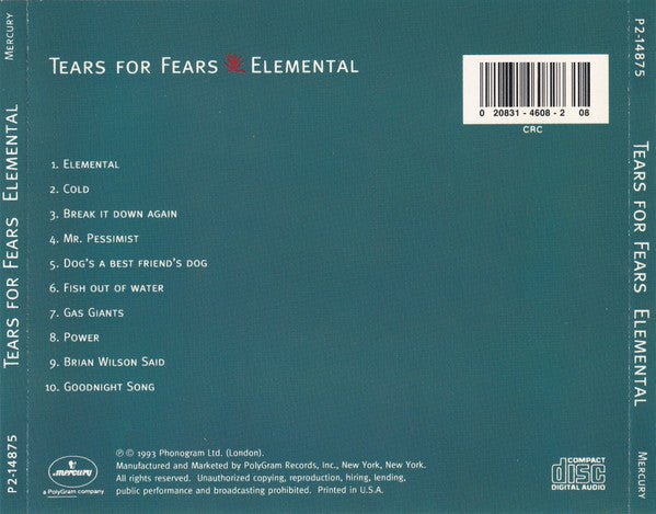 Tears For Fears : Elemental (CD, Album, Club)