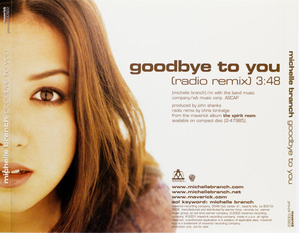 Michelle Branch : Goodbye To You (CD, Single, Promo)