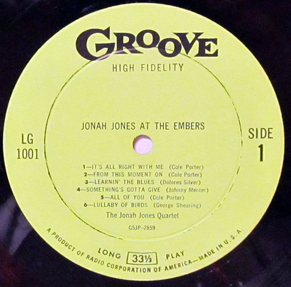 The Jonah Jones Quartet : Jonah Jones At The Embers (LP, Album, Mono)
