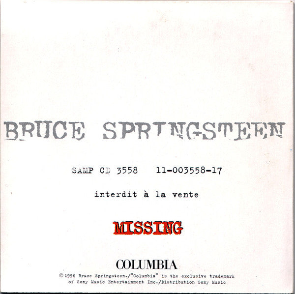 Bruce Springsteen : Missing (CD, Single, Promo)