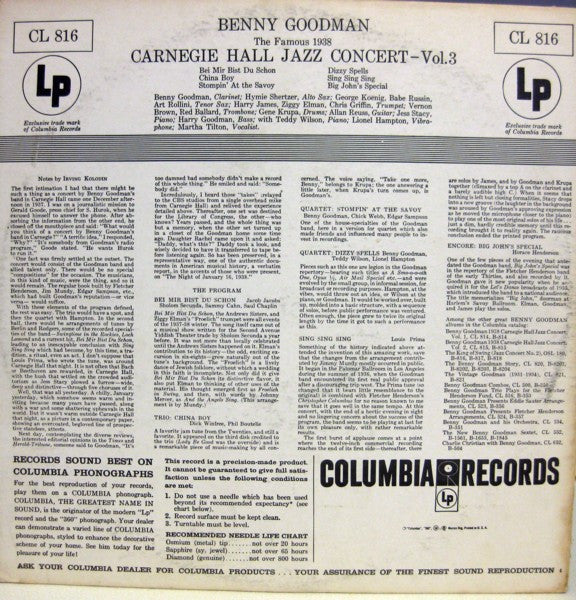 Benny Goodman : The Famous 1938 Carnegie Hall Jazz Concert Vol.3 (LP, Mono, RE)