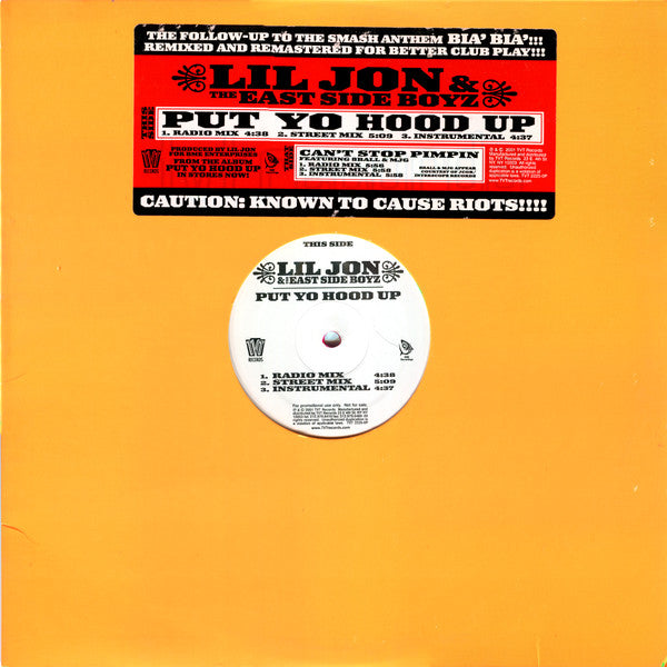 Lil' Jon & The East Side Boyz : Put Ya Hood Up / Can't Stop Pimpin (12", Single, Promo, Red)