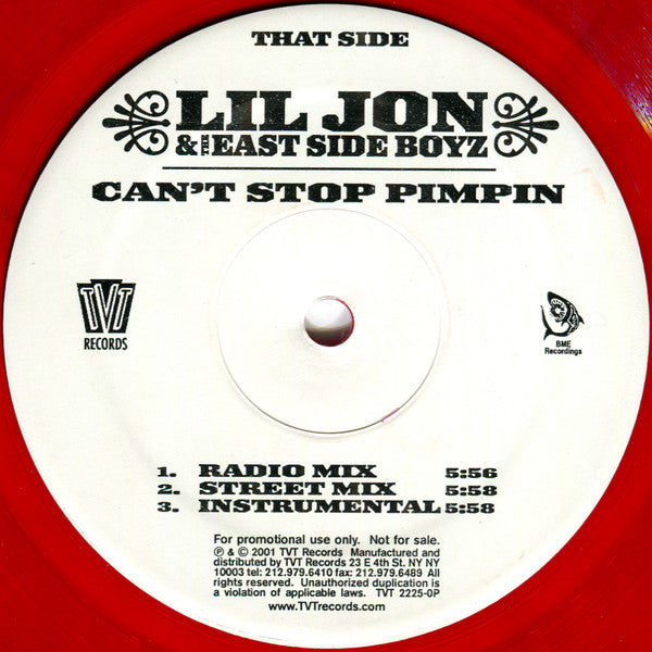 Lil' Jon & The East Side Boyz : Put Ya Hood Up / Can't Stop Pimpin (12", Single, Promo, Red)