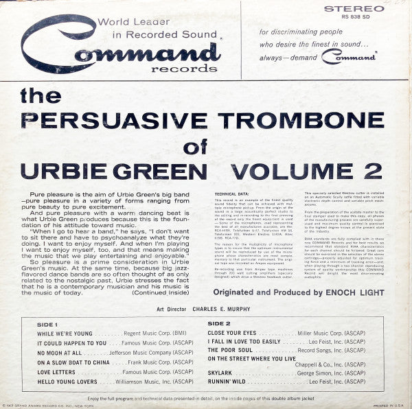 Urbie Green And His Orchestra : The Persuasive Trombone Of Urbie Green Volume 2 (LP, Album, Ind)