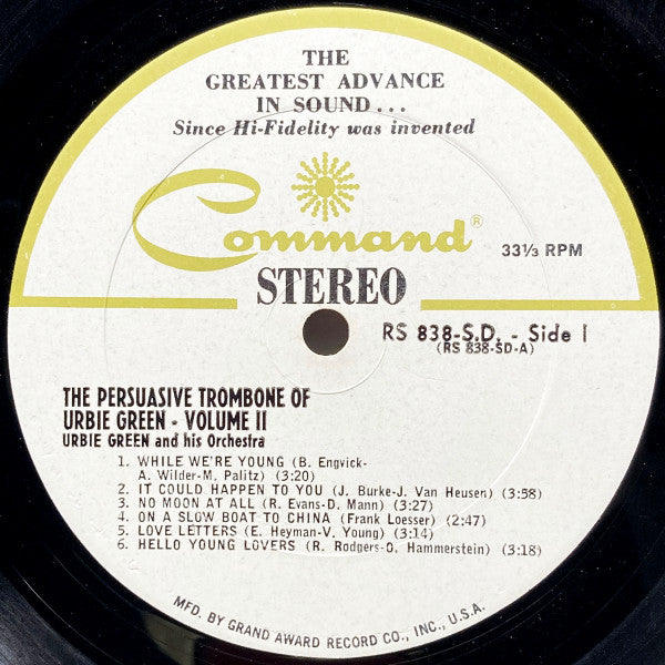 Urbie Green And His Orchestra : The Persuasive Trombone Of Urbie Green Volume 2 (LP, Album, Ind)