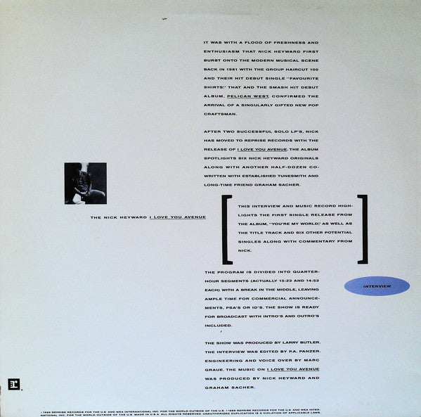 Nick Heyward : Words And Music (LP, Promo)