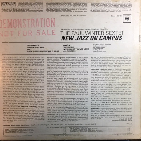 The Paul Winter Sextet : New Jazz On Campus (LP, Album)