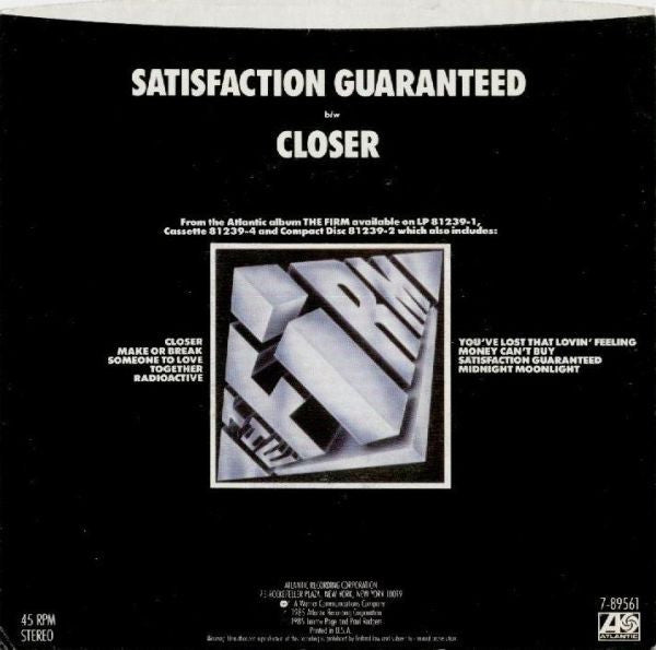 The Firm (7) : Satisfaction Guaranteed (7", Single, Spe)