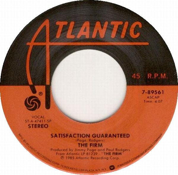The Firm (7) : Satisfaction Guaranteed (7", Single, Spe)