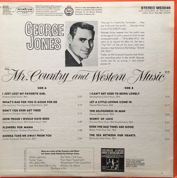 George Jones (2) : Mr. Country And Western Music (LP, Album, San)