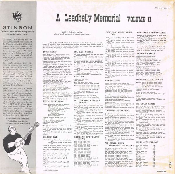 Leadbelly : A Leadbelly Memorial: Volume II (LP, Comp, RE, Red)