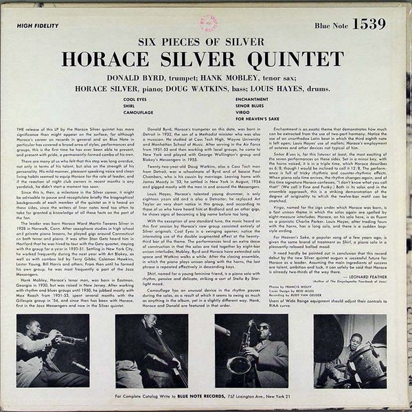 Horace Silver Quintet* : 6 Pieces Of Silver (LP, Album, Mono)