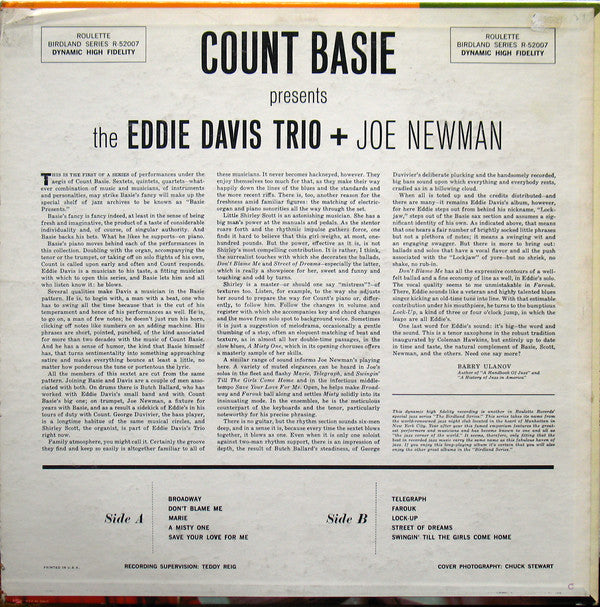 Count Basie Presents Eddie "Lockjaw" Davis Trio + Joe Newman : Count Basie Presents Eddie Davis Trio Plus Joe Newman (LP, Album, Mono)