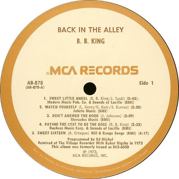 B.B. King : Back In The Alley (The Classic Blues Of B.B.King) (LP, Comp, RE)