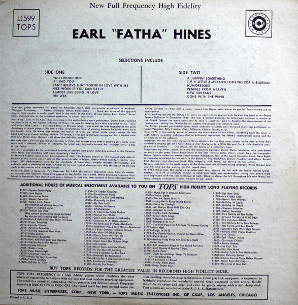 Earl Hines : The Incomparable Earl "Fatha" Hines (LP, Album)