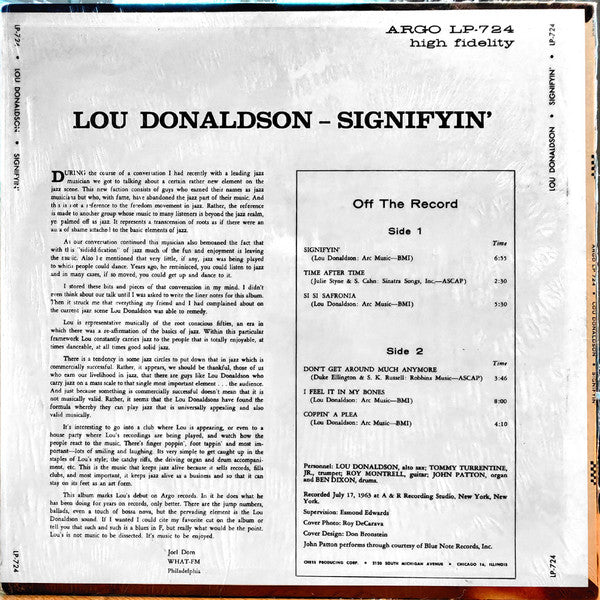 Lou Donaldson : Signifyin' (LP, Album)