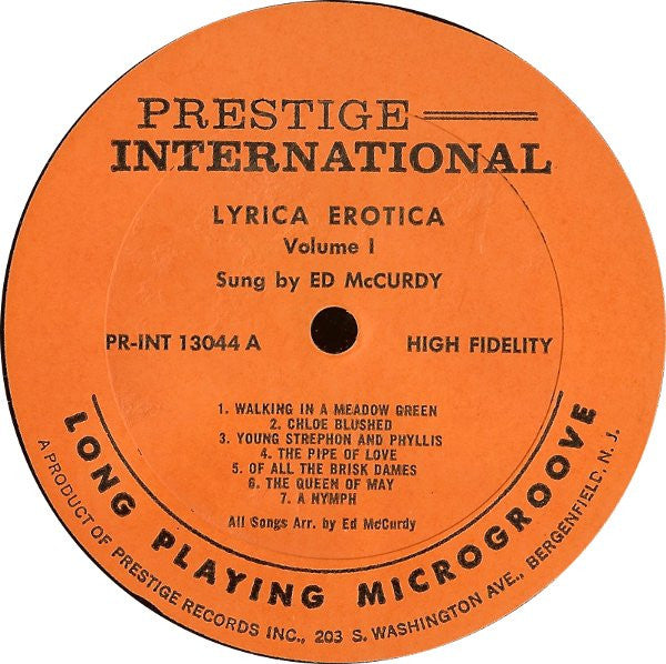Ed McCurdy : Lyrica Erotica: Volume I (LP, Album, Mono)