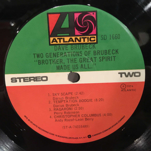 Dave Brubeck And Darius Brubeck Ensemble With Chris Brubeck & Dan Brubeck : Two Generations Of Brubeck "Brother, The Great Spirit Made Us All". (LP, Album, RI )